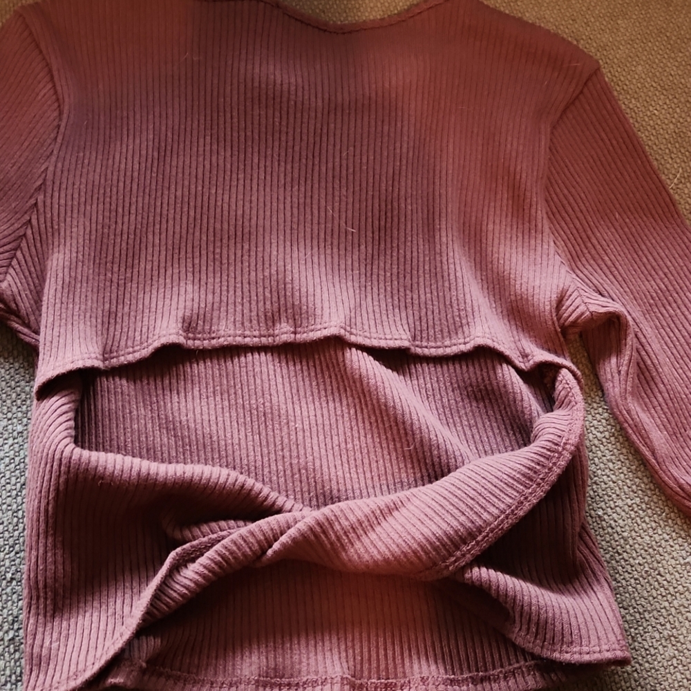 Lush ribbed tight fitting cropped long sleeve shirt womans size medium - Picture 5 of 6